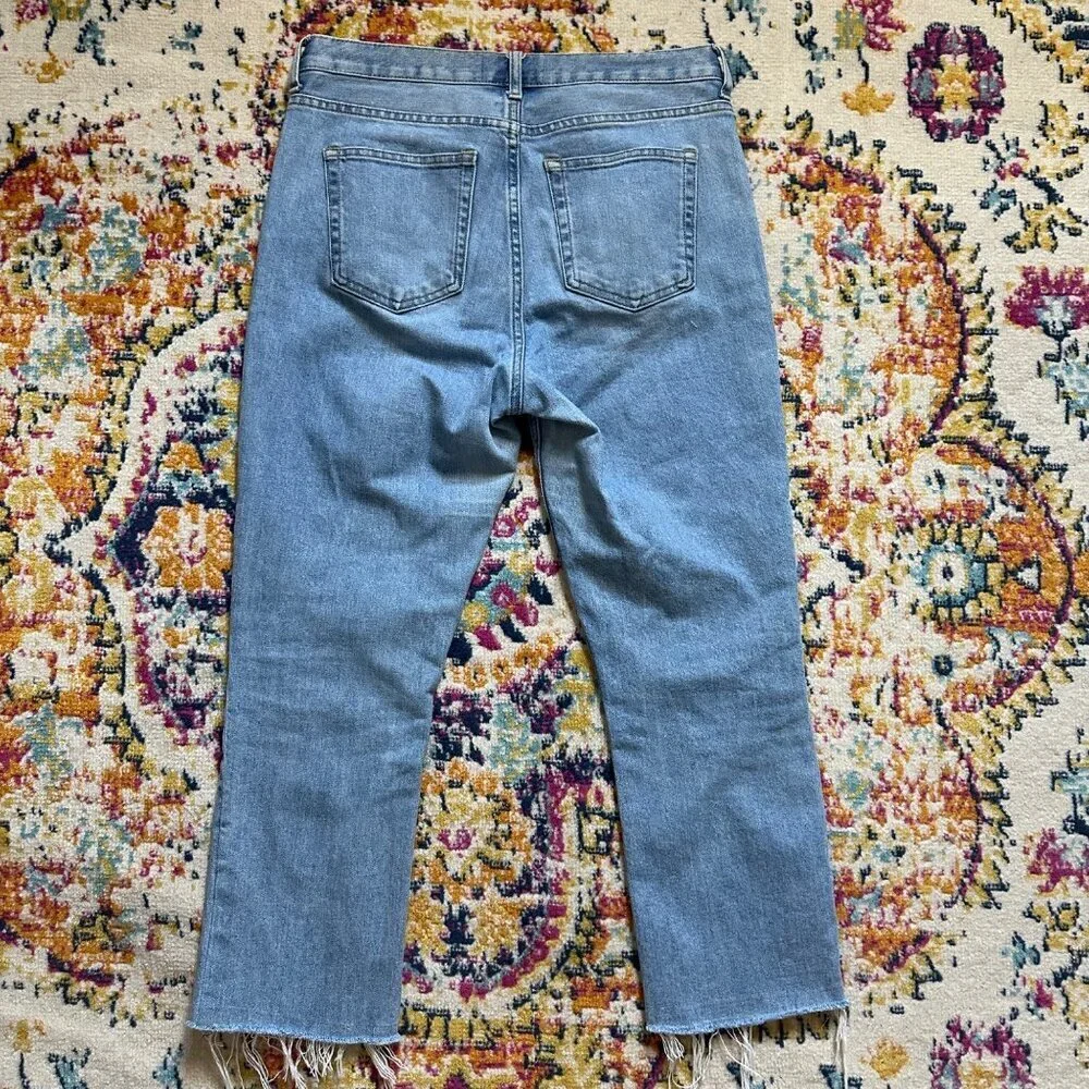 Everlane High Rise Kick Crop Raw Hem Jeans Womens Size 27 Stretch Denim Blue